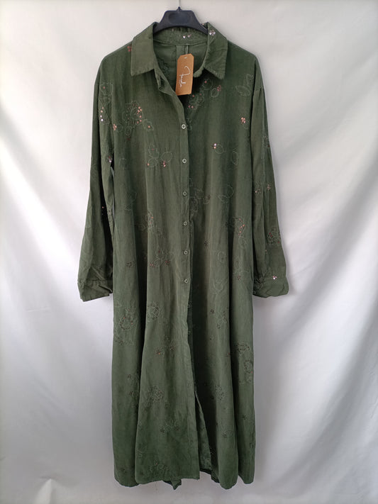 FAROLA. Vestido verde pana T.u(l/xl)