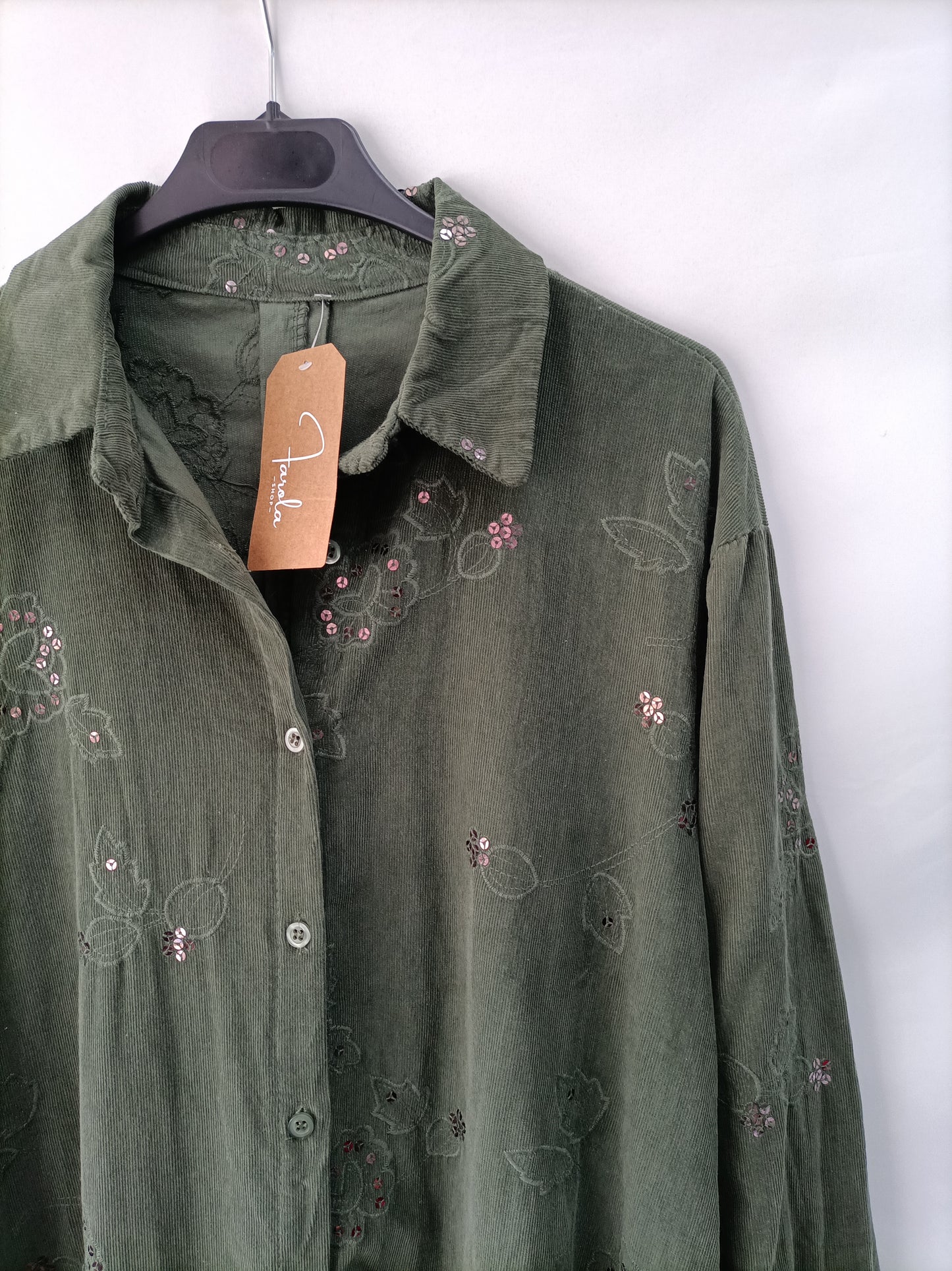 FAROLA. Vestido verde pana T.u(l/xl)