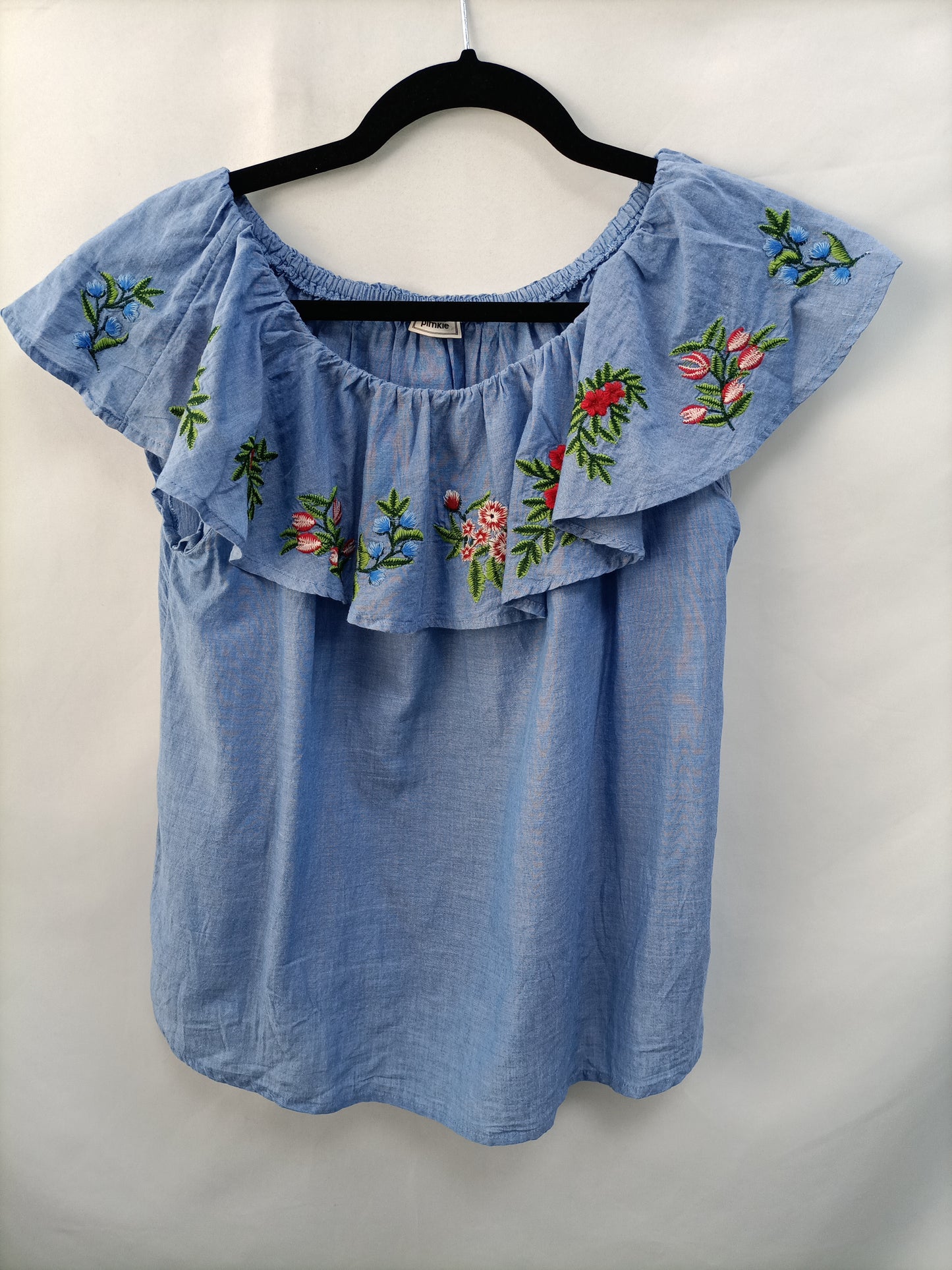 PIMKIE. Blue embroidered top Tu(m/l)