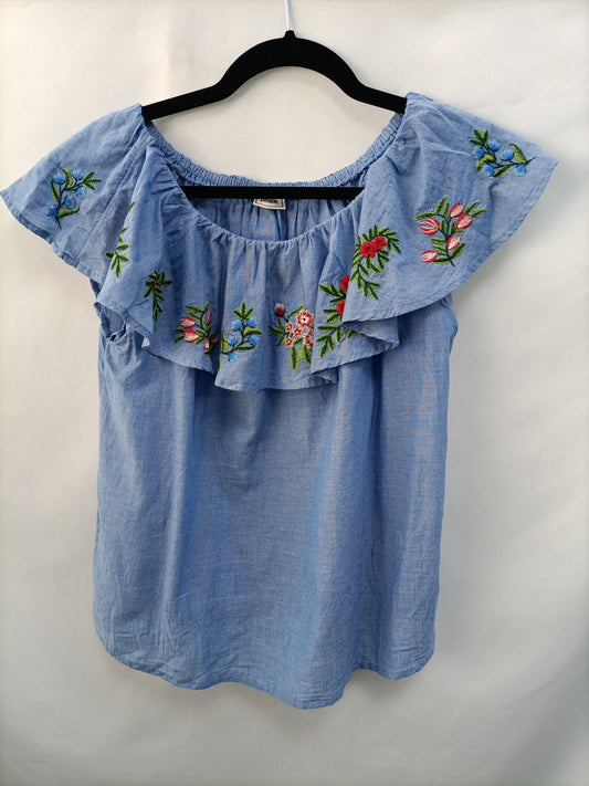 PIMKIE. Top bordado azul  T.u(m/l)
