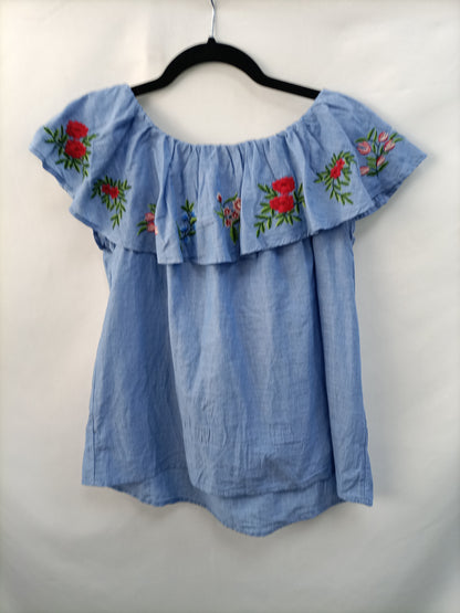 PIMKIE. Blue embroidered top Tu(m/l)