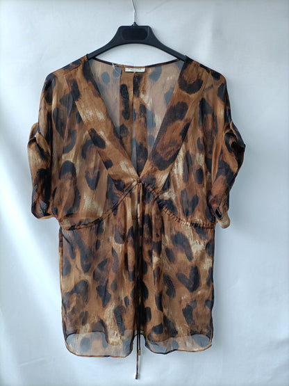 MASSIMO DUTTI. Fluid animal print blouse Tu (m)