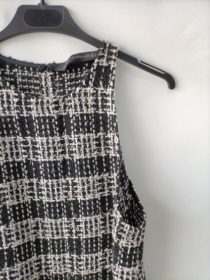 ZARA. Top tweed negro y blanco T.s
