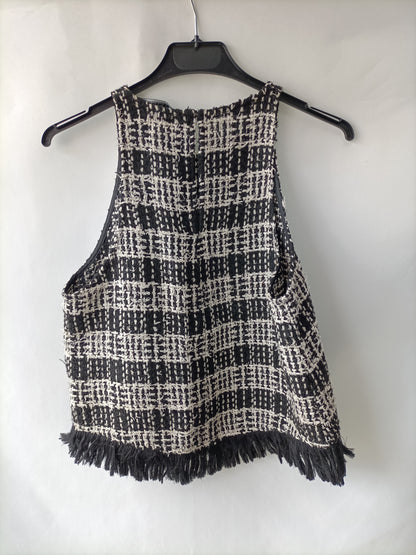 ZARA. Top tweed negro y blanco T.s