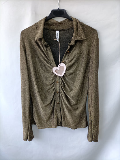 MODA ÚNICA. Top dorado Fruncido T.u(s)