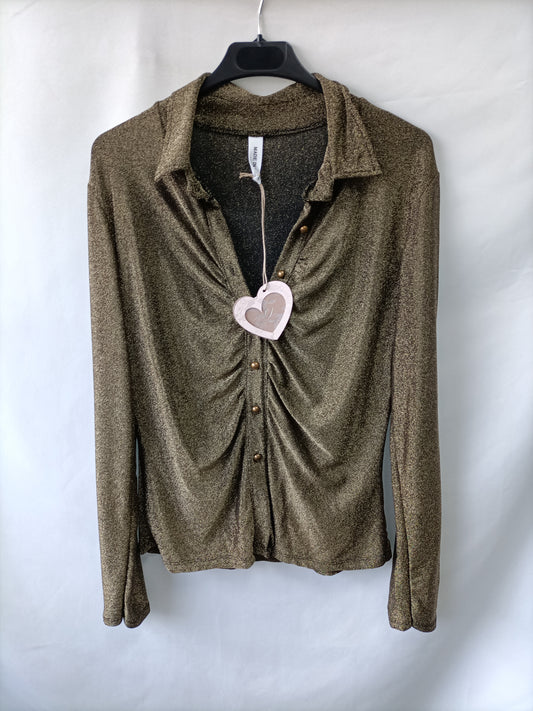 MODA ÚNICA. Top dorado Fruncido T.u(s)