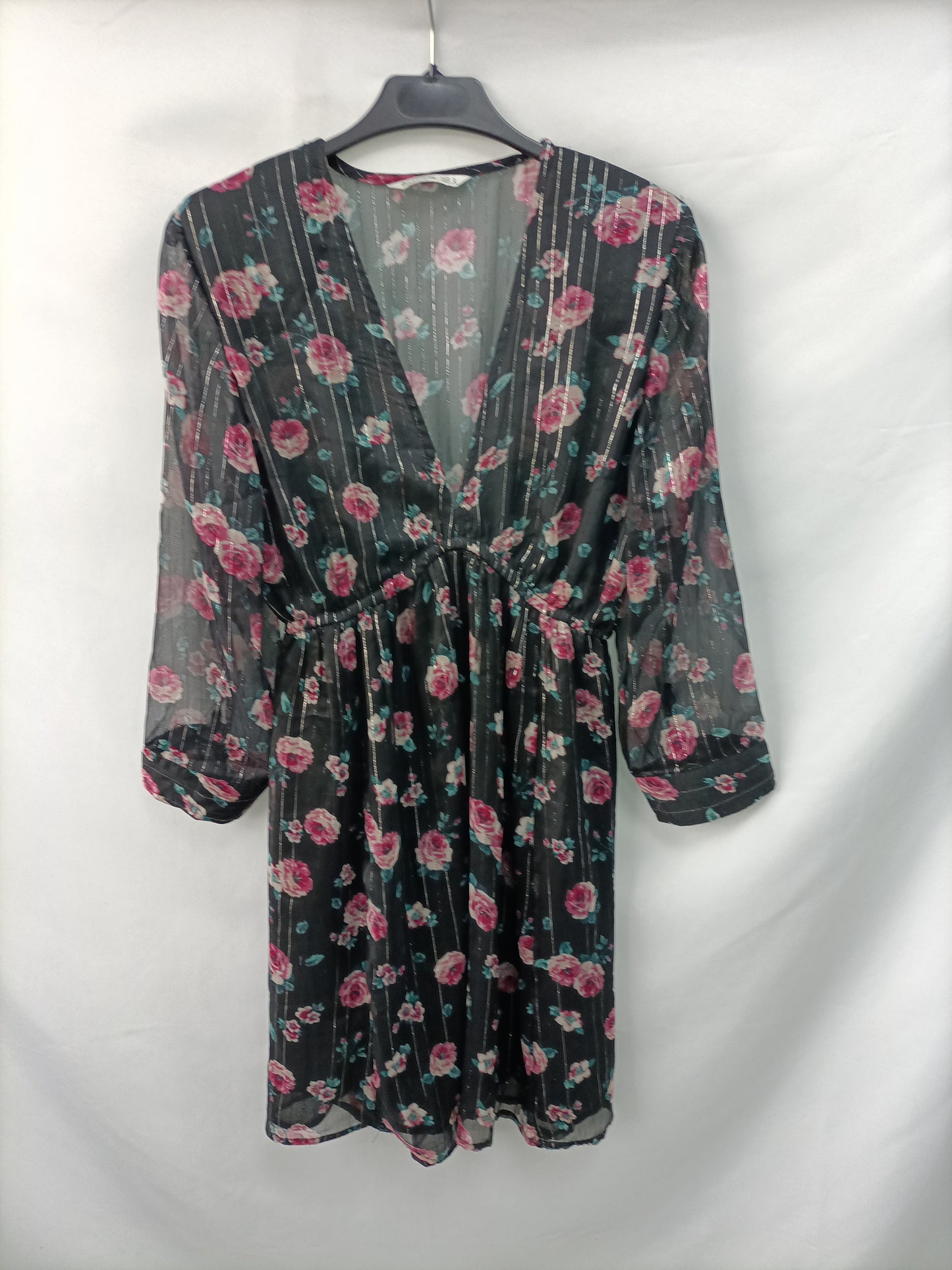 STRADIVARIUS. Black dress with silver thread print Ts