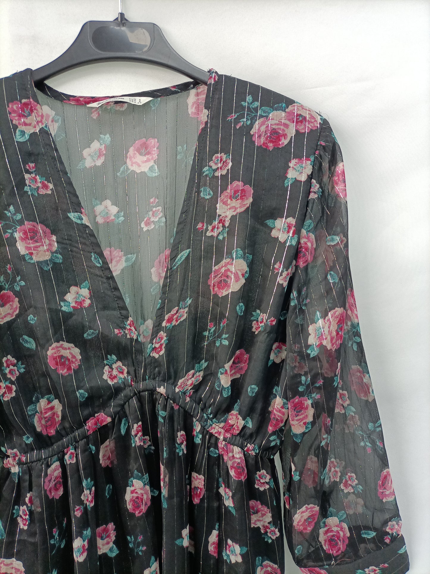 STRADIVARIUS. Black dress with silver thread print Ts