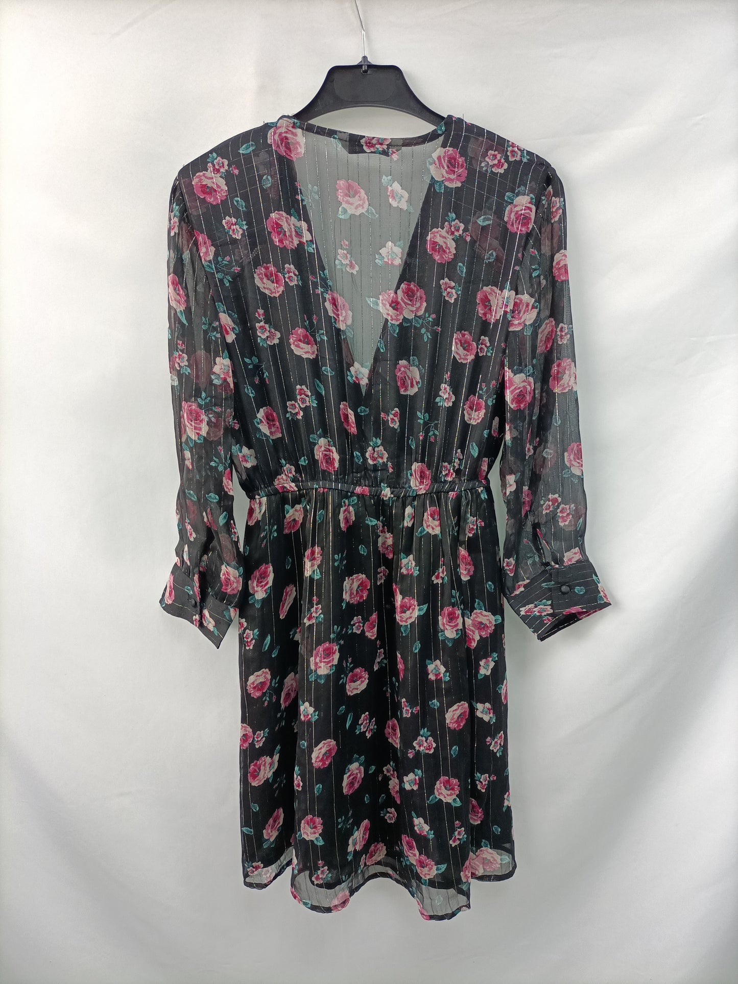 STRADIVARIUS. Black dress with silver thread print Ts