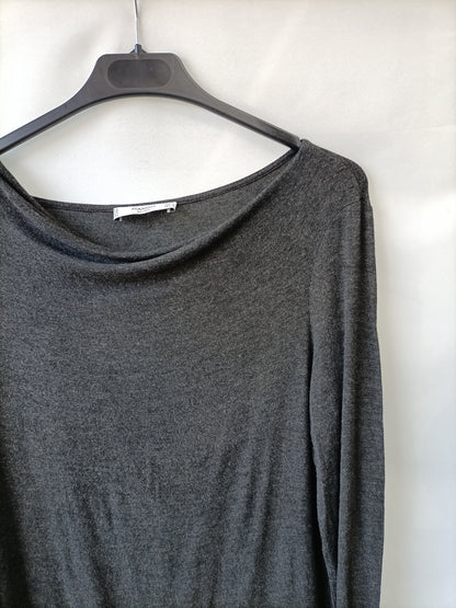 MANGO. Camiseta fino gris oscuro T.l