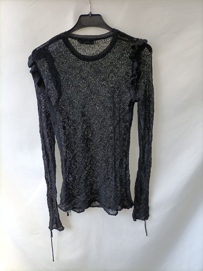 ZARA. Camiseta de encaje negra semitransparente T.m