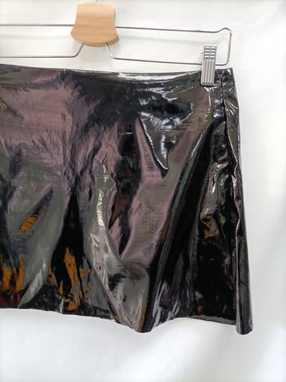 PULL&amp;BEAR. Black vinyl Ts mini skirt