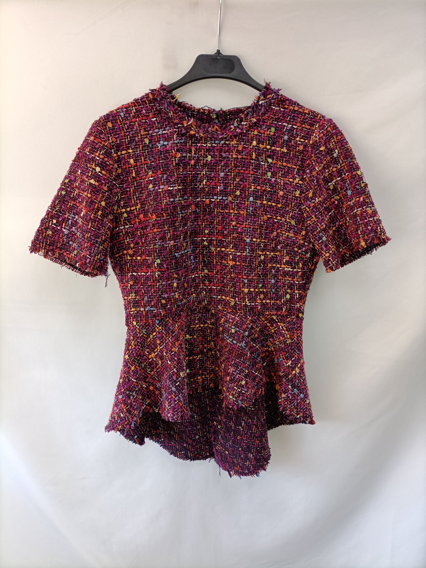 ZARA.Top tweed colores volantes T.xs