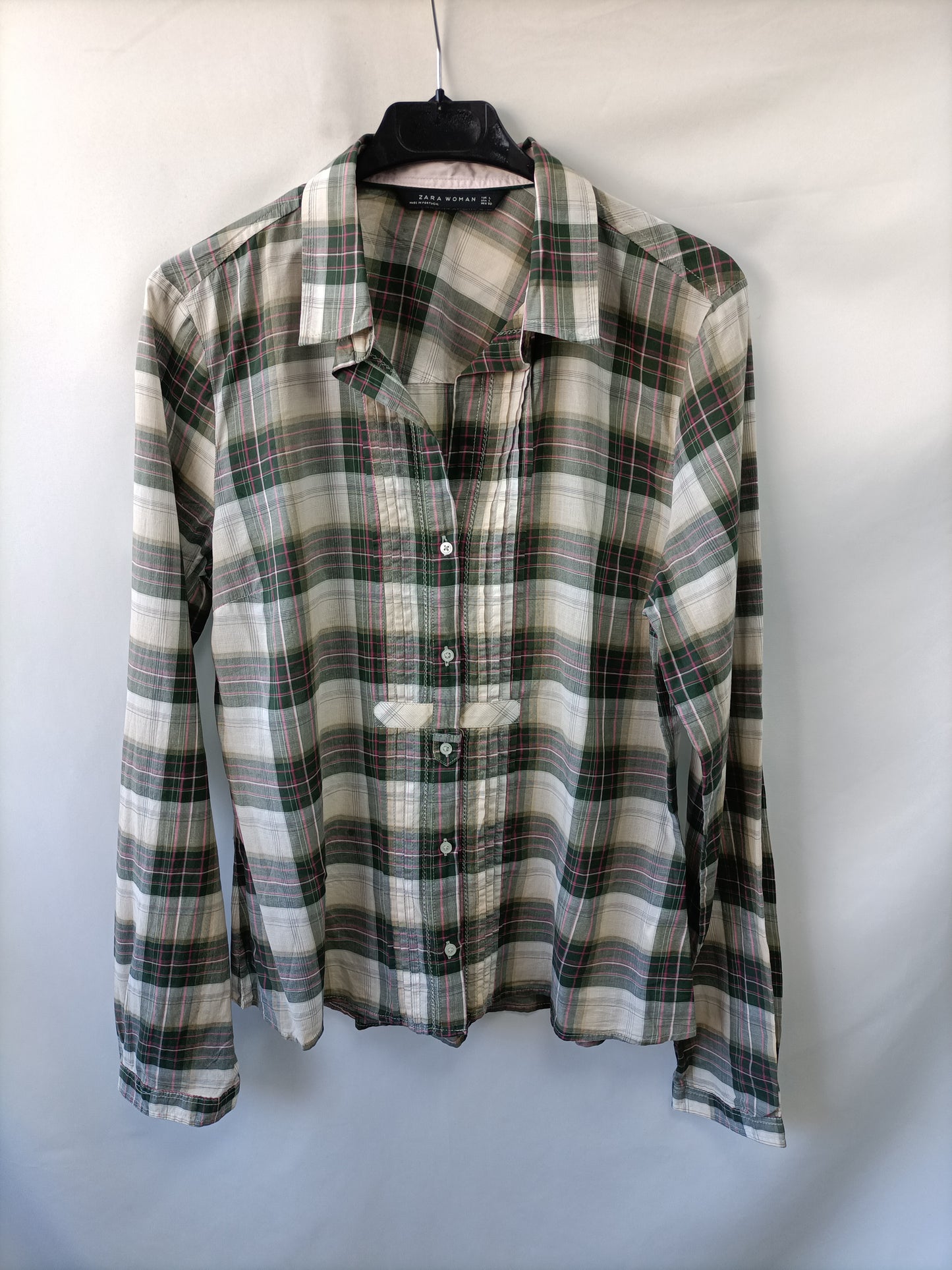 ZARA. Camisa beige cuadros T.l