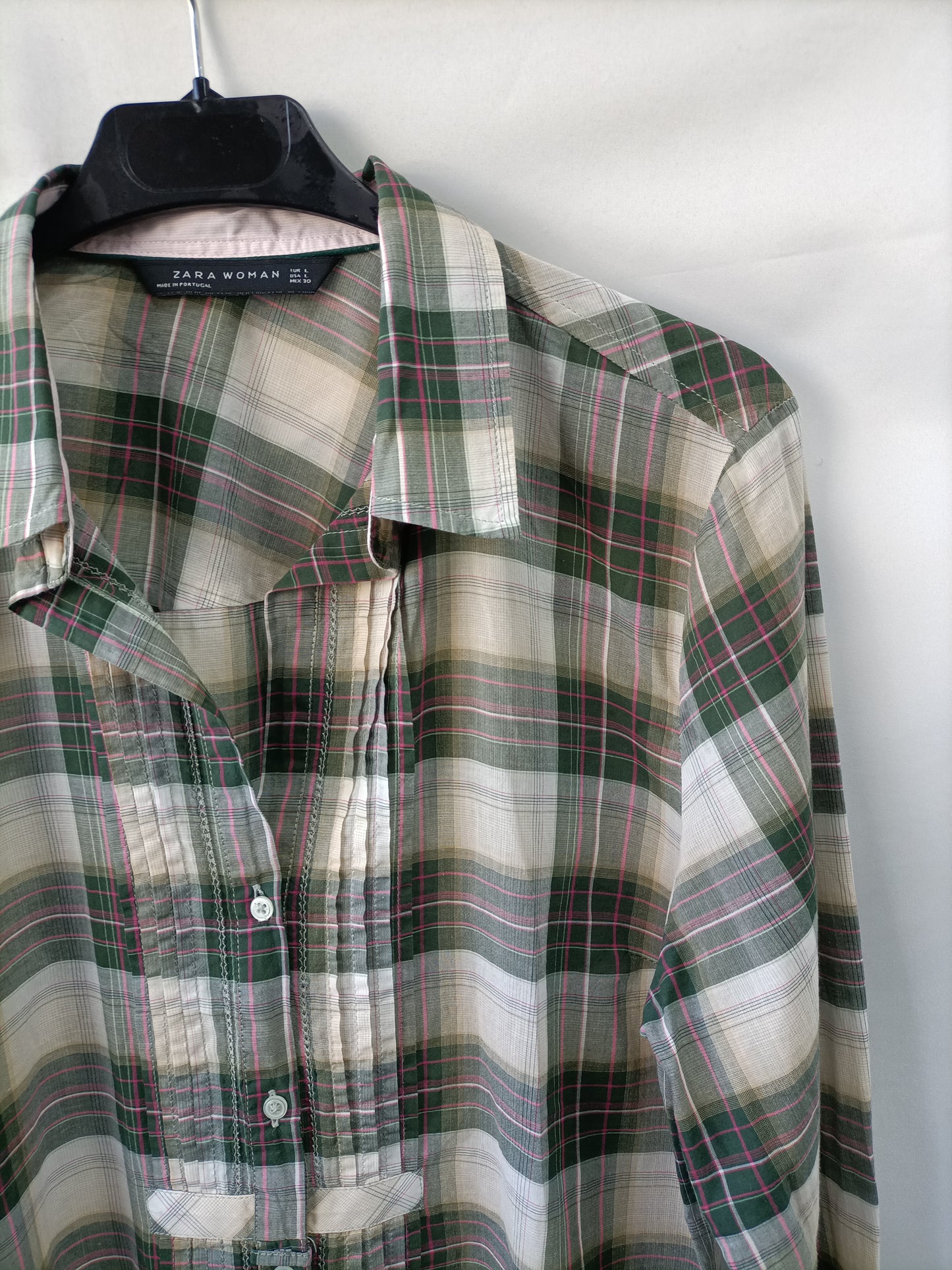 ZARA. Camisa beige cuadros T.l