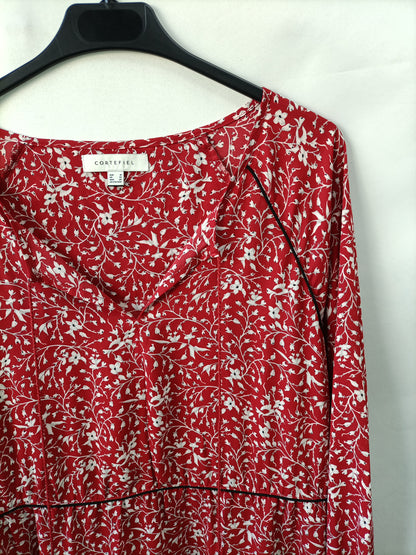 CORTEFIEL. Vestido rojo flores T.m