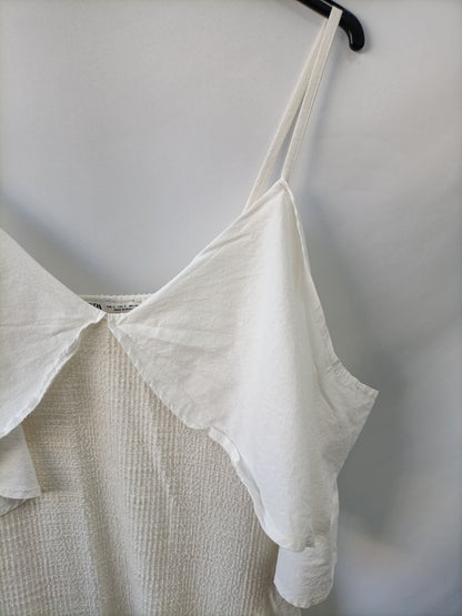 ZARA. Vestido blanco textura T.l