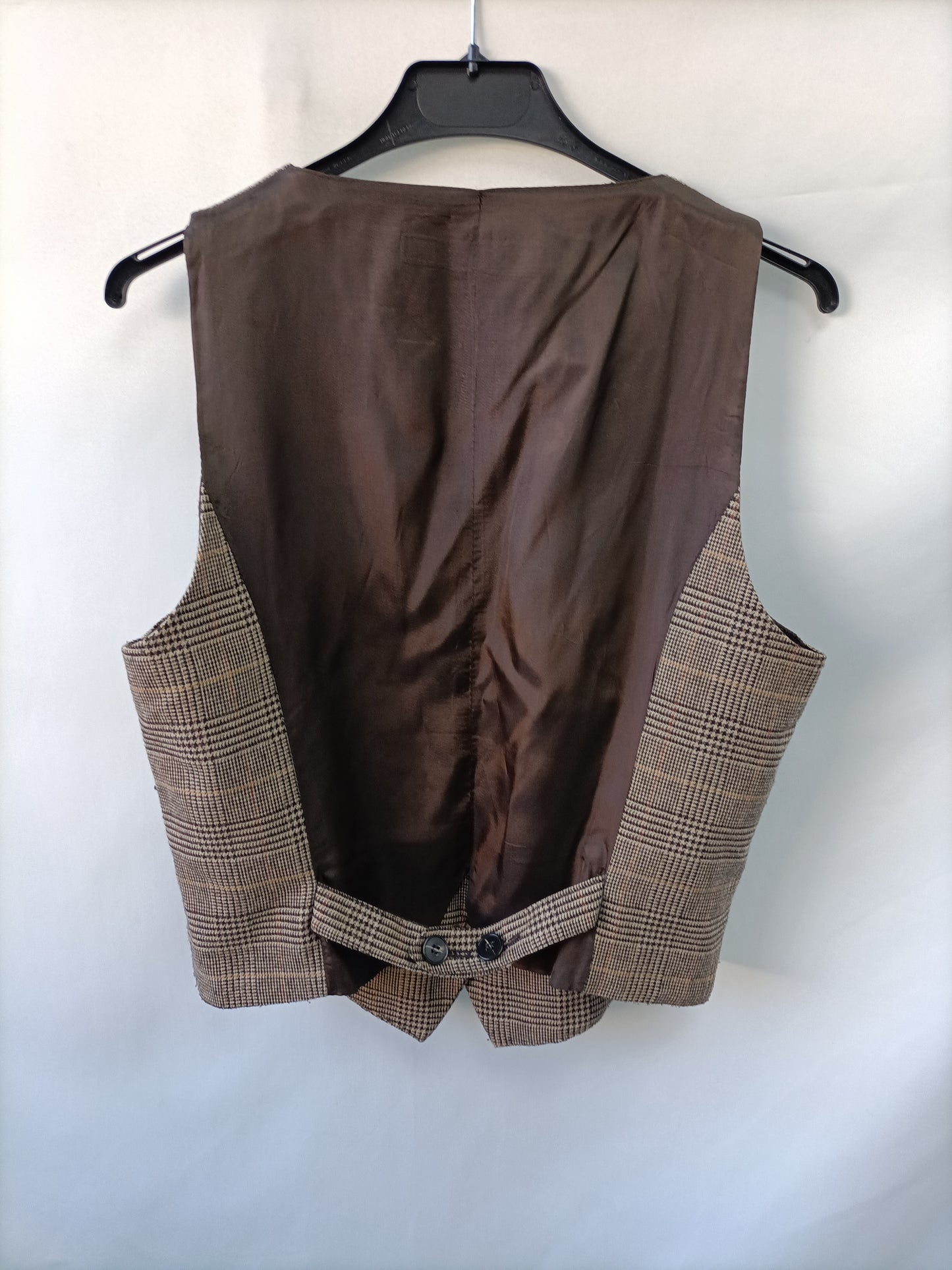 ZARA. Chaleco cuadros marrones T.l