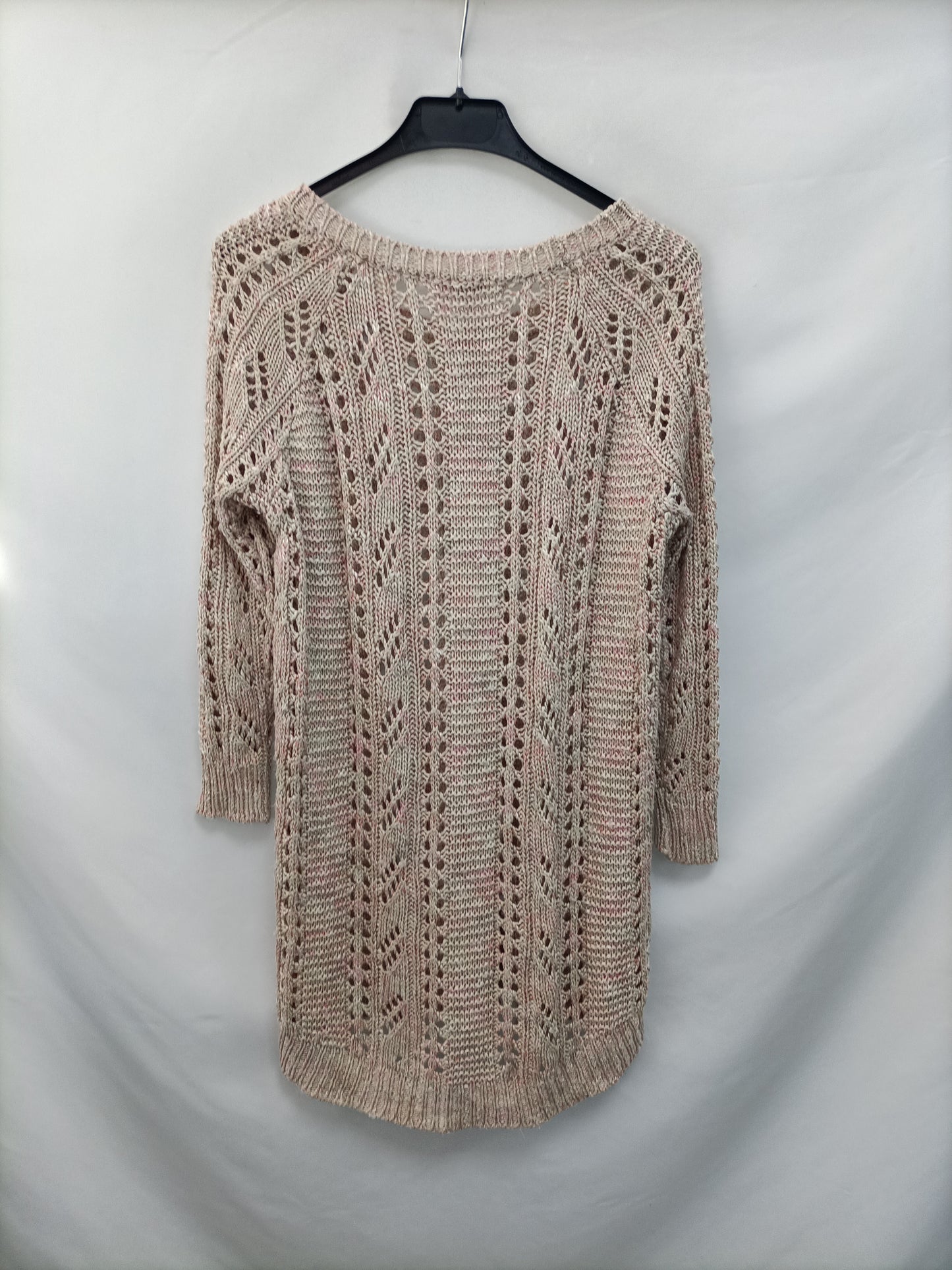 EASY WEAR. Jersey punto abierto beige con hilos rosas T.42