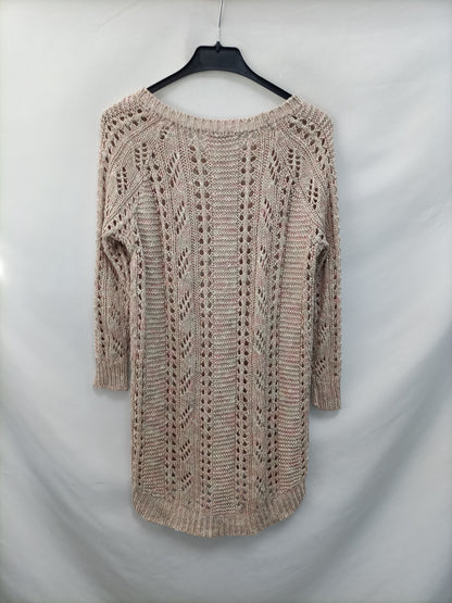 EASY WEAR. Jersey punto abierto beige con hilos rosas T.42