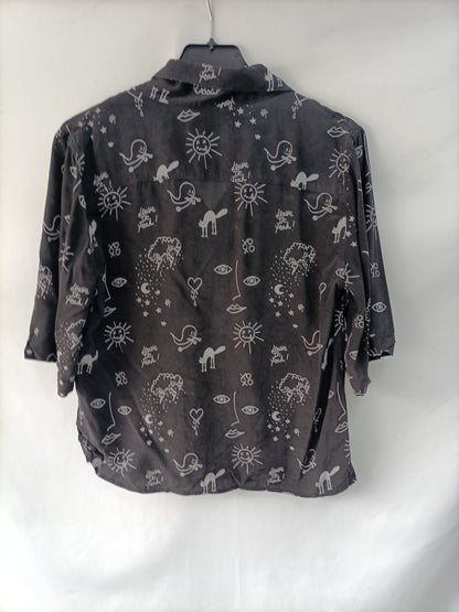 SANDRO. Black blouse with drawings S.1(s)