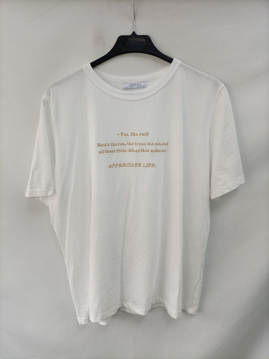 ZARA. White T-shirt with TM letters