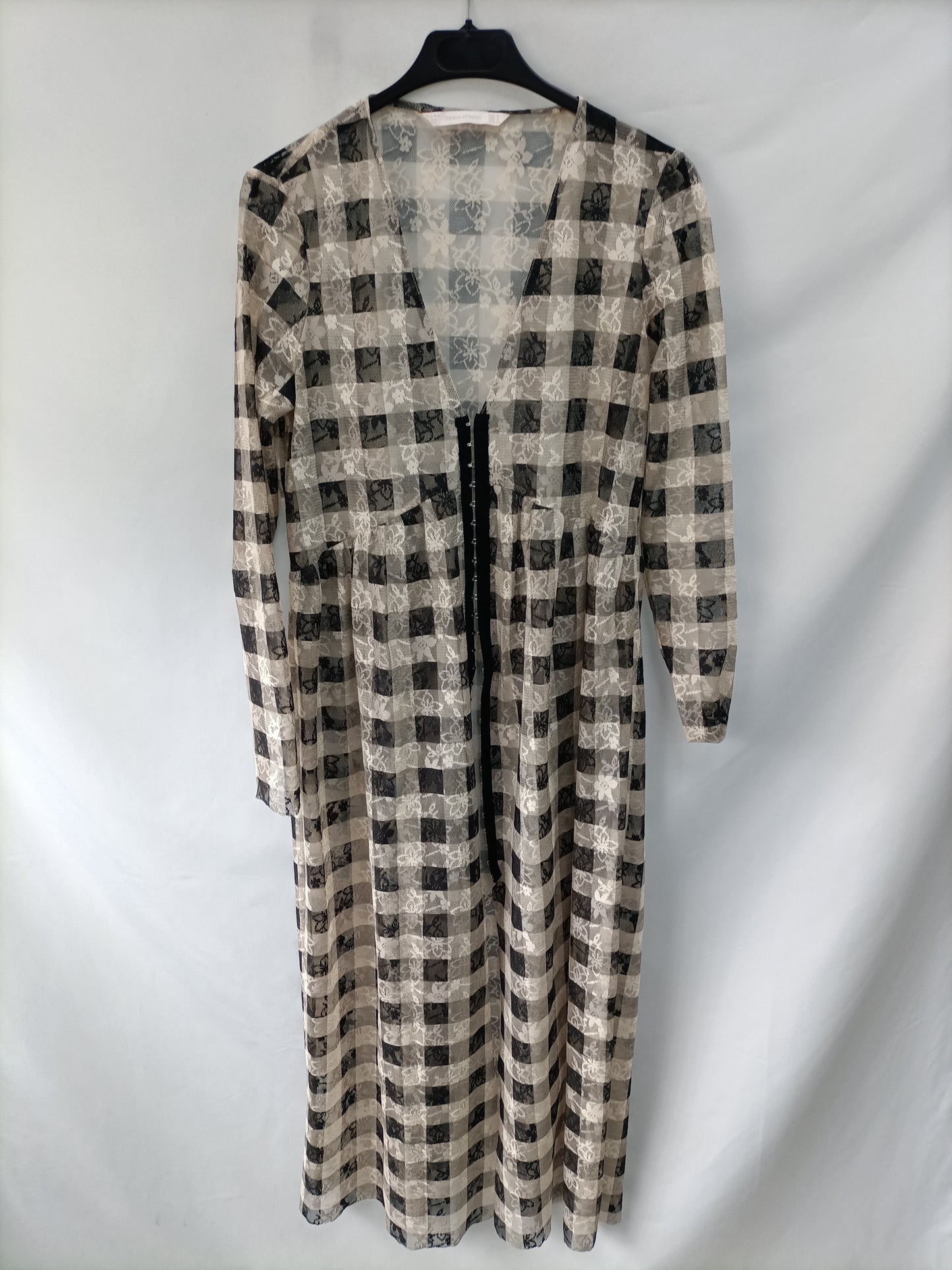 ZARA. Vestido encaje cuadros T.m