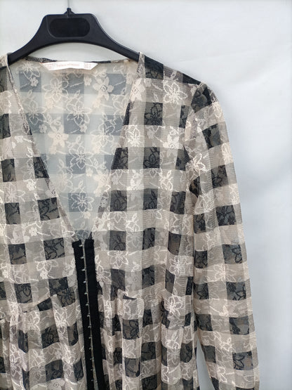 ZARA. Vestido encaje cuadros T.m