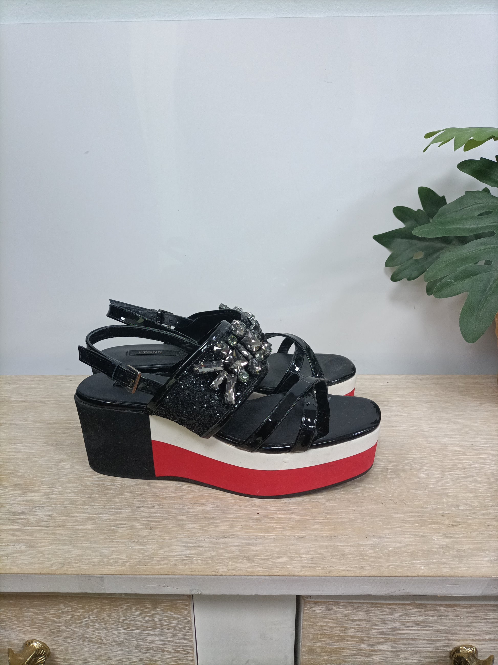 Sandalias tacon negro suela bicolor – Hibuy market