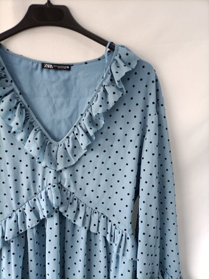 ZARA.Vestidos lunares volantes T.xs