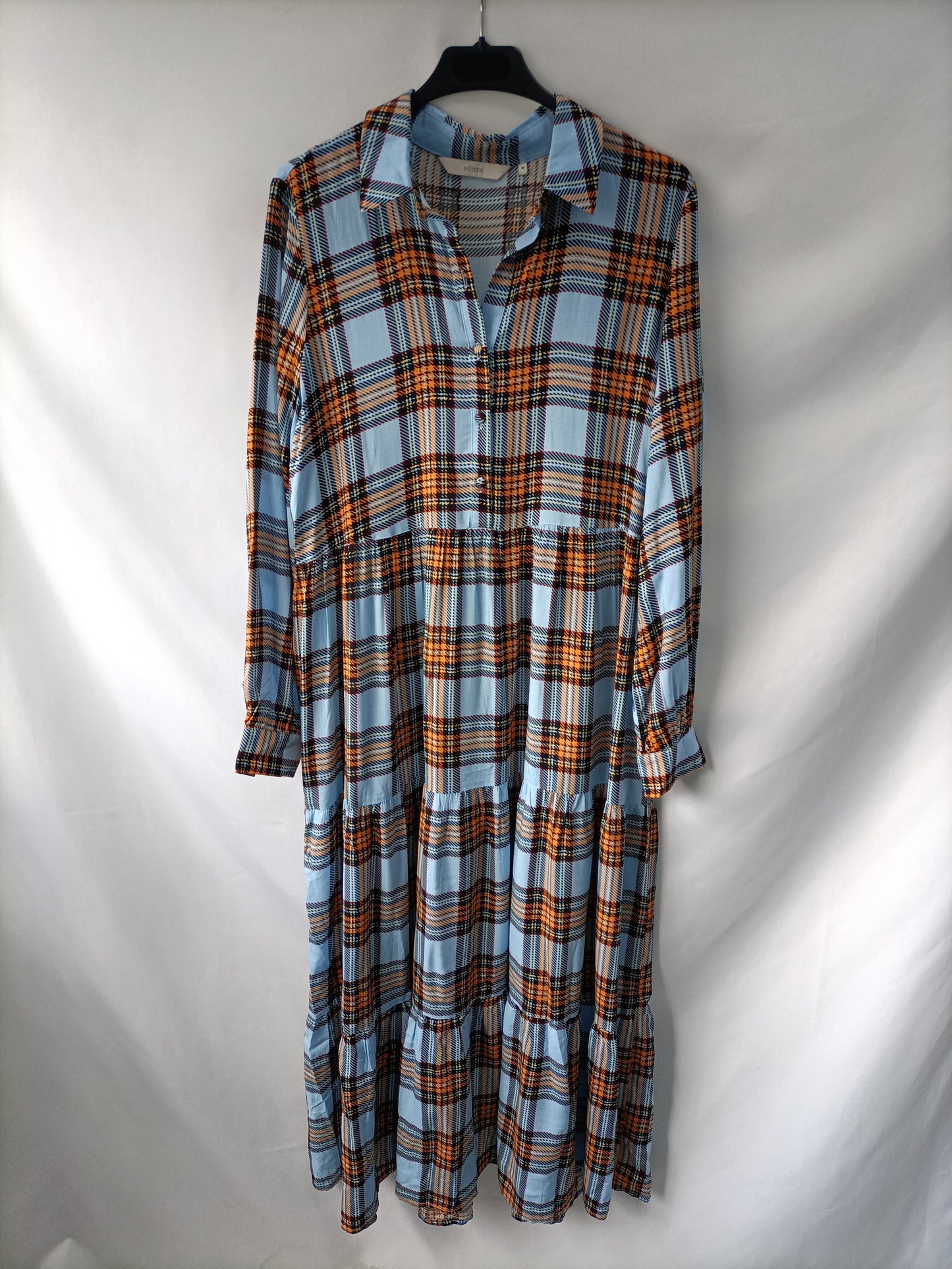 MÜNPH vestido largo cuadros azul claro