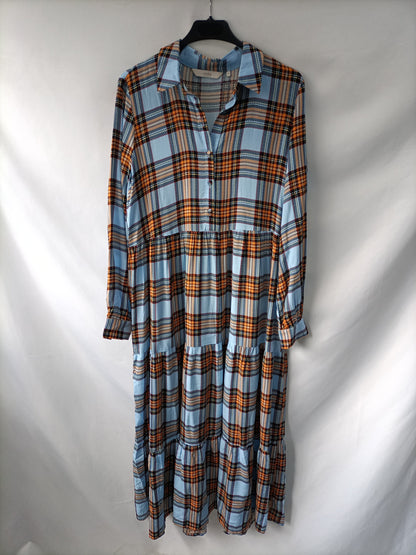 MÜNPH vestido largo cuadros azul claro