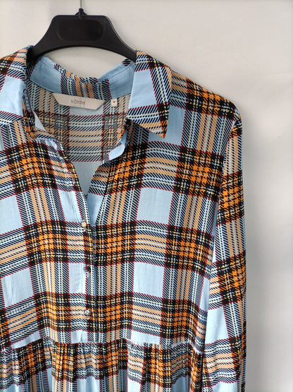 MÜNPH vestido largo cuadros azul claro