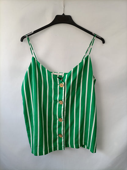 MANGO.Top verde rayas blancas T.xs