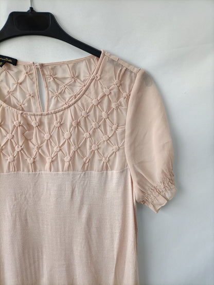 MASSIMO DUTTI. top beige doble textura T.m