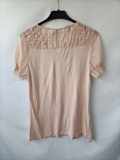 MASSIMO DUTTI. top beige doble textura T.m