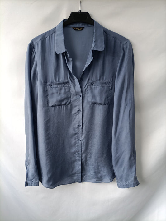 MASSIMO DUTTI. blusa azul fina T.38