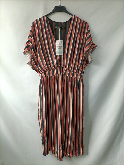 ZARA.Vestido midi rayas rosas y negras T.L