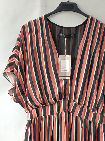 ZARA.Vestido midi rayas rosas y negras T.L