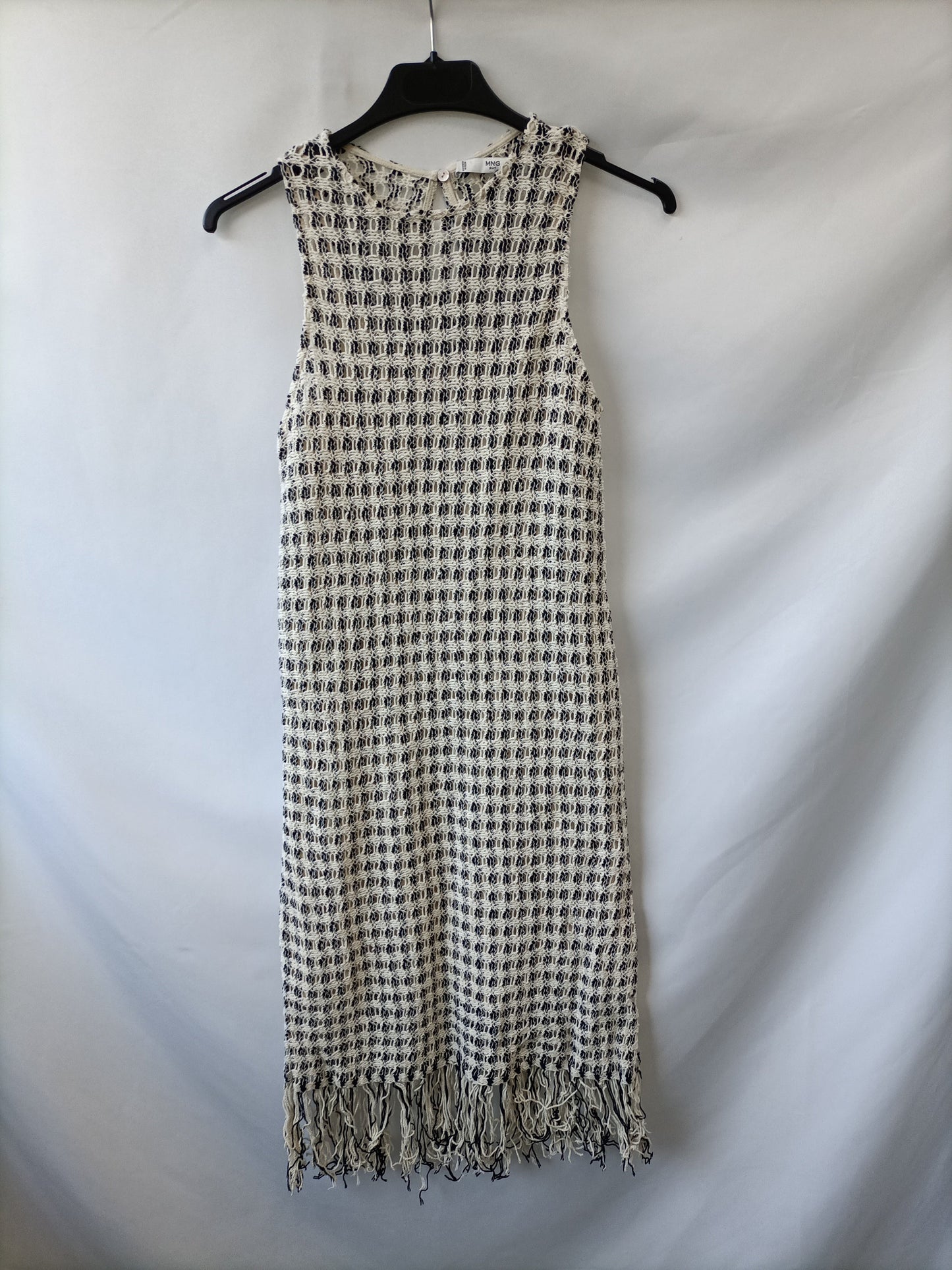MANGO. Beige and black crochet dress Tm