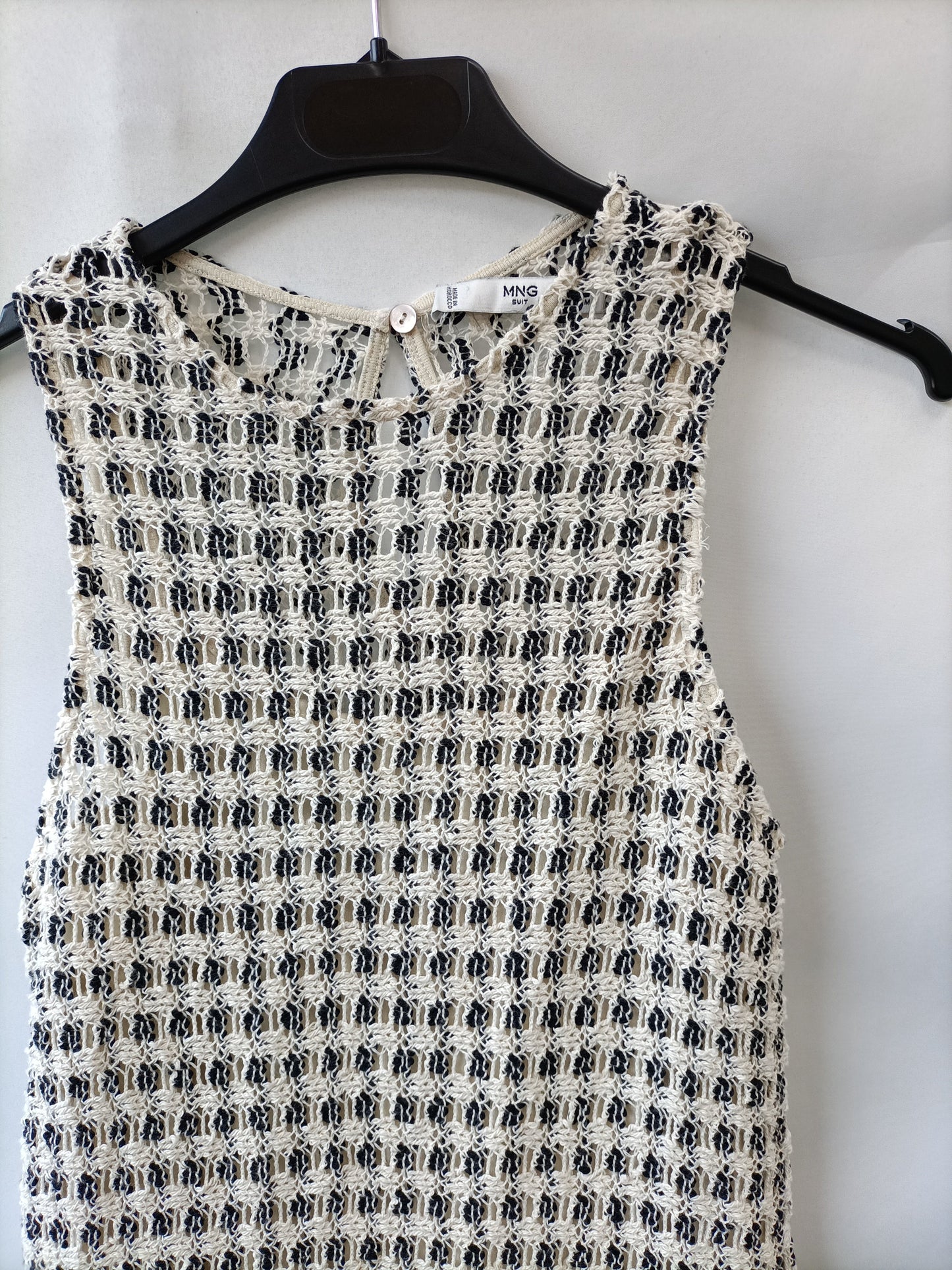 MANGO. Beige and black crochet dress Tm