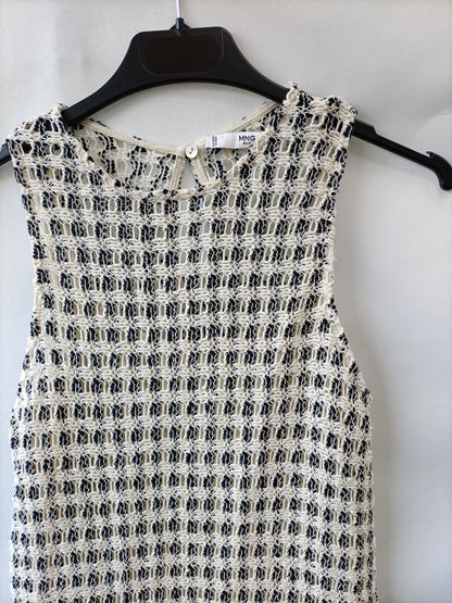 MANGO. Beige and black crochet dress Tm