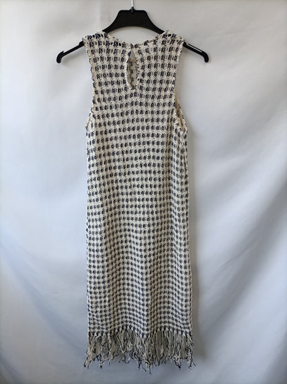 MANGO. Beige and black crochet dress Tm