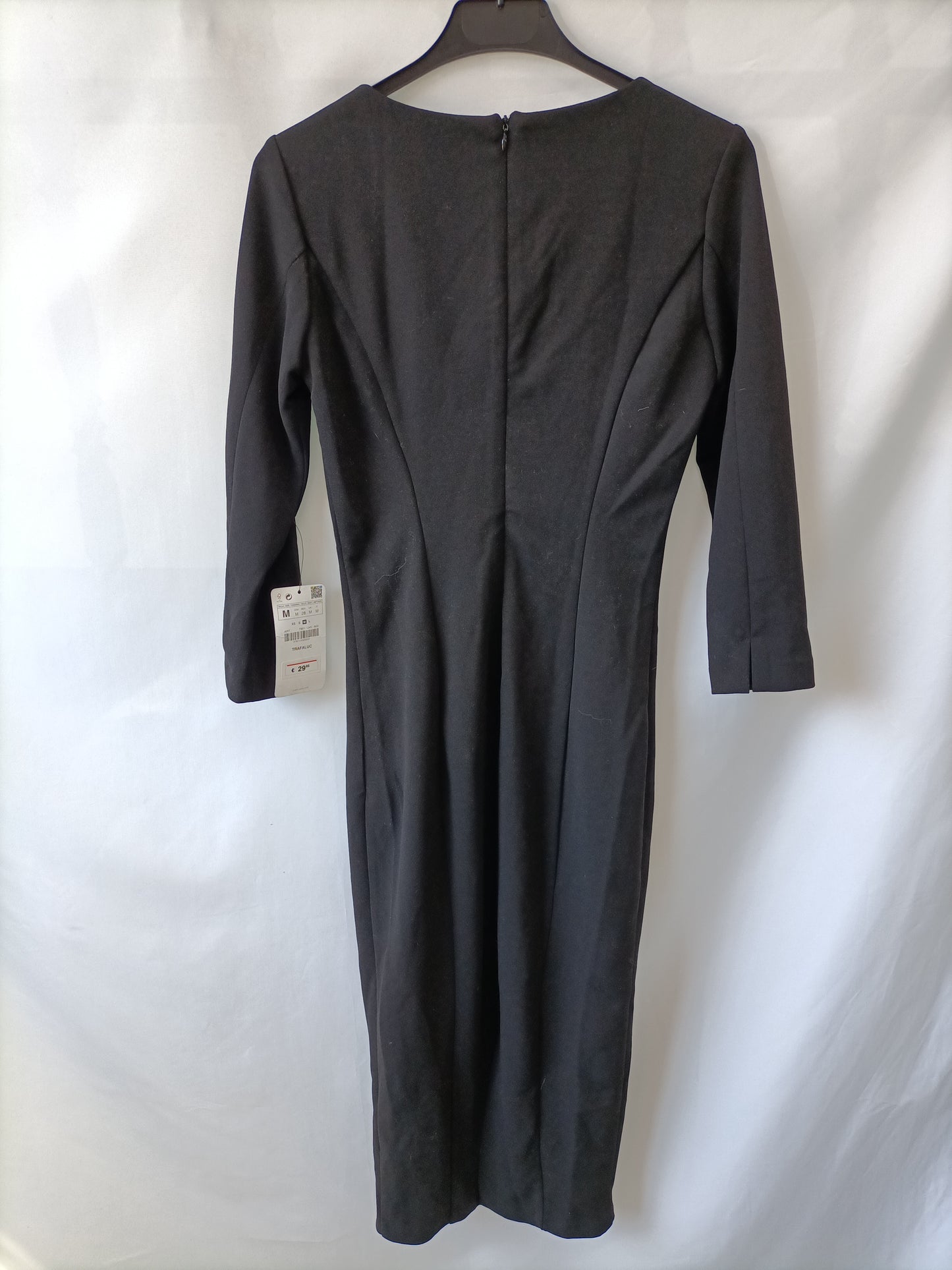 ZARA.Vestido midi negro costuras T.m