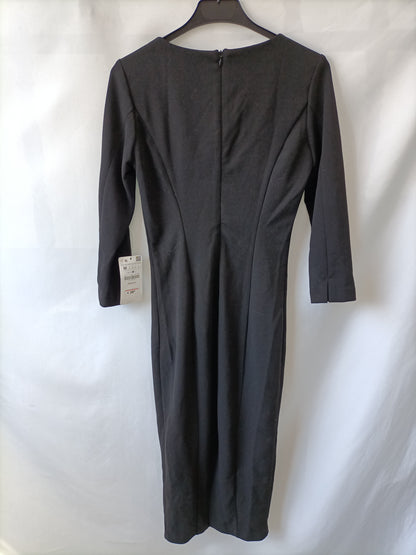 ZARA.Vestido midi negro costuras T.m