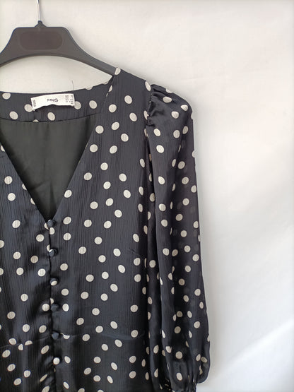 MANGO. Vestido midi lunares T.xs