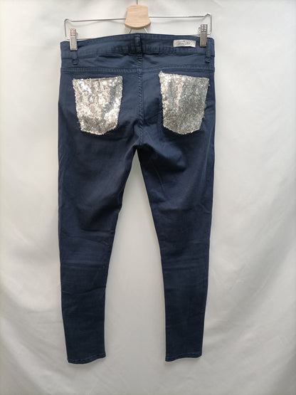 DENIM HALL. Pantalon azul marino bolsillos lentejuelas  T. 40 (cintura 38)