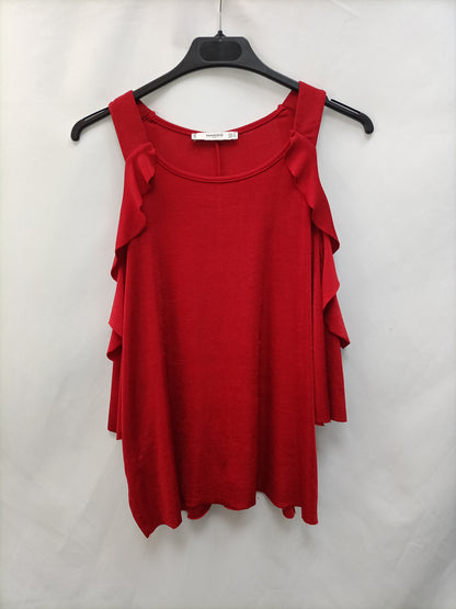 MANGO. Top rojo volantes T.s