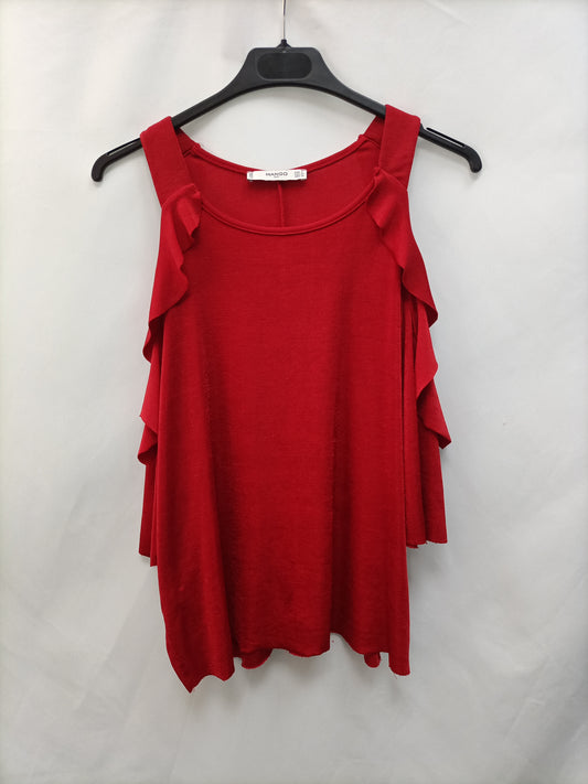 MANGO. Top rojo volantes T.s