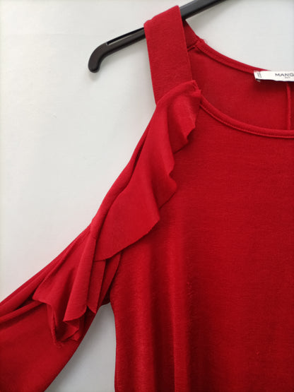 MANGO. Top rojo volantes T.s